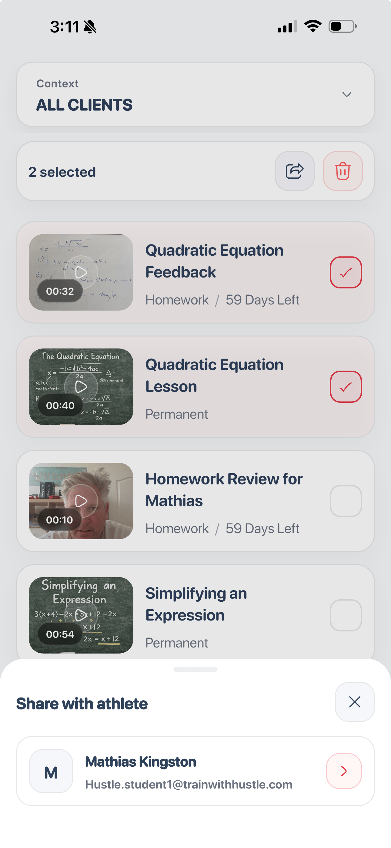 Shows Athlete Homework video showing that he has done the coaches training Program